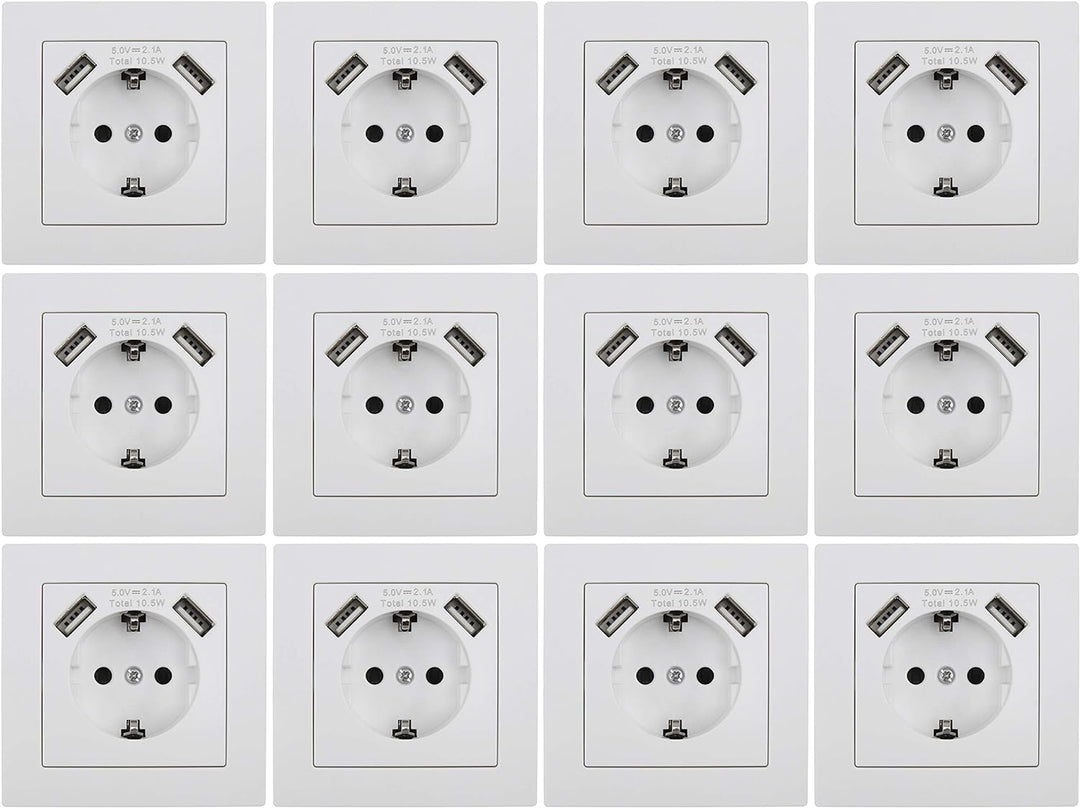 MC POWER - 12er Pack Steckdosen mit 2x USB + Rahmen | FLAIR | USB-Steckdosen Set mit 1-fach Rahmen i