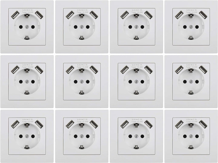 MC POWER - 12er Pack Steckdosen mit 2x USB + Rahmen | FLAIR | USB-Steckdosen Set mit 1-fach Rahmen i