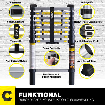 𝐂𝐑𝐀𝐅𝐓𝐅𝐔𝐋𝐋 Aluminium Teleskopleiter CF-101A | 𝟑 𝐉𝐀𝐇𝐑𝐄 𝐆𝐀𝐑𝐀𝐍𝐓𝐈𝐄 - Ausziehleiter - Tragetasche - Alu Le