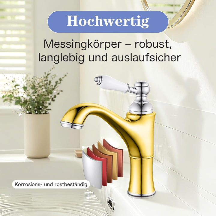 Wasserhahn Bad Chrom, Waschtischarmatur Mischbatterie Waschbecken Armaturen, Einhebel-Badezimmer mit