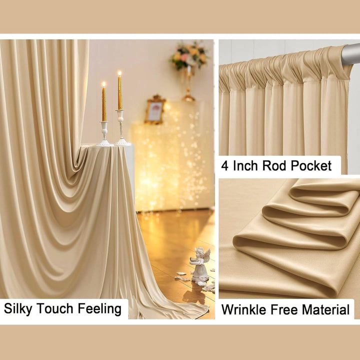 HBBMAGIC 2 Stücke 1,5×3cm Beige Hintergrund Vorhänge für Hochzeit Party 100% Polyester Falten freie