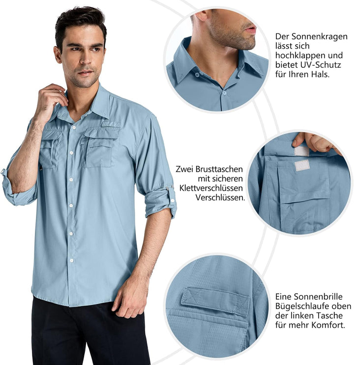 yeyity Outdoor Langarm Safari Hemd UPF50 UV Schutz Funktionshemd Atmungsaktiv Button Down Hemd für W