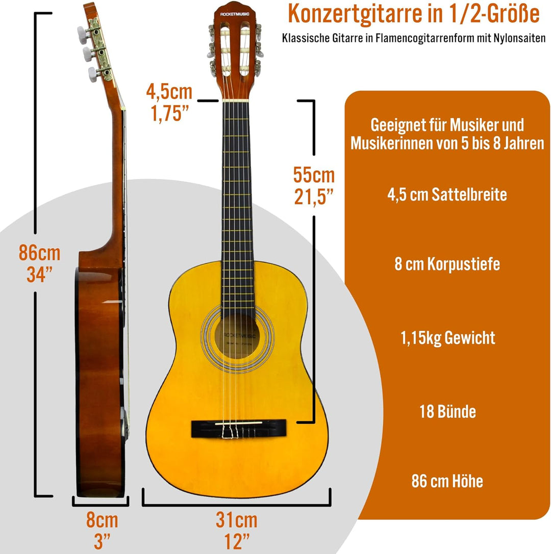 3rd Avenue XF 1/2 Flamencogitarren-Starterset in Junior-Grösse für Kinder, Konzertgitarre mit Nylons