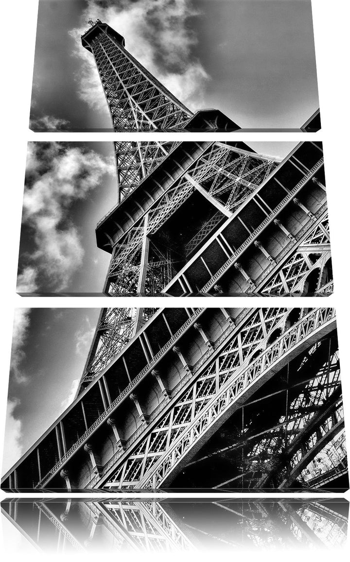 Pixxprint Gigantischer Eifelturm Paris / 3-Teilig/Gesamtmass 120cm Leinwandbild bespannt auf Holzrah
