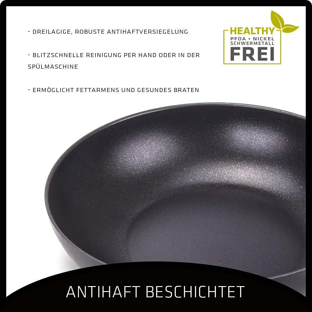 Wokpfanne mit Glasdeckel 30 cm, Aluminium, schwarz - Special+