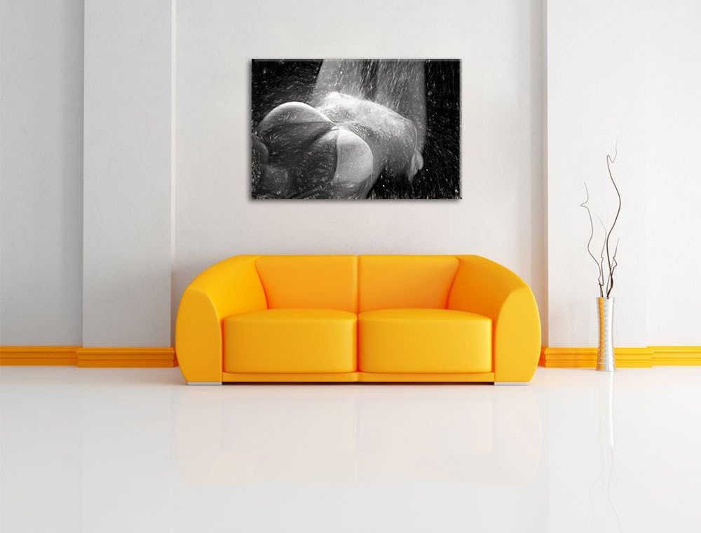 Pixxprint Frau im Bikini unter Einer Dusche als Leinwandbild/Grösse: 100x70 cm/Wandbild/Kunstdruck/f