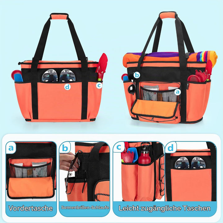 Fasrom Strandtasche XXL mit Reissverschluss unten, badetasche Gross | Mit Trennsystem mit 2 Schichte
