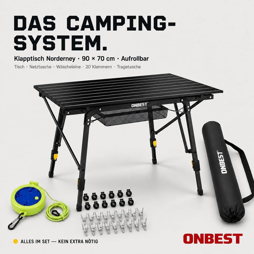 ONBEST Camping Klapptisch – Campingtisch klappbar – Angeltisch, Gartentisch 2 Personen – mit robuste