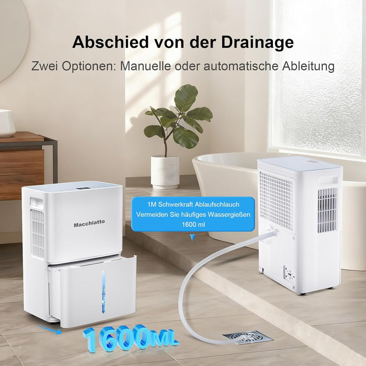 Macchiatto Elektrischer Luftentfeuchter Kompakt für bis zu 80m³(32m²) Räume Automatischer Betrieb,mi