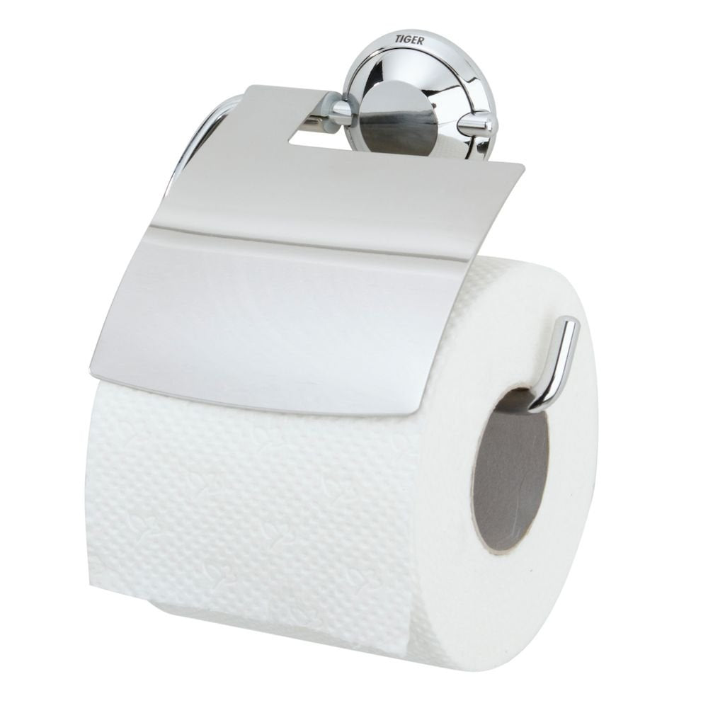 Tiger Toilettenpapierhalter mit Deckel, Metall, verchromt, 3 x 14,5 x 13,6 cm