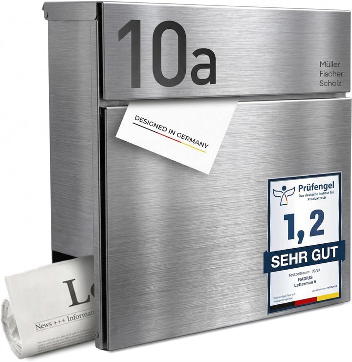 Radius Designer Briefkasten personalisiert – Letterman 6 mit Lasergravur – Edelstahl V2A Wandbriefka