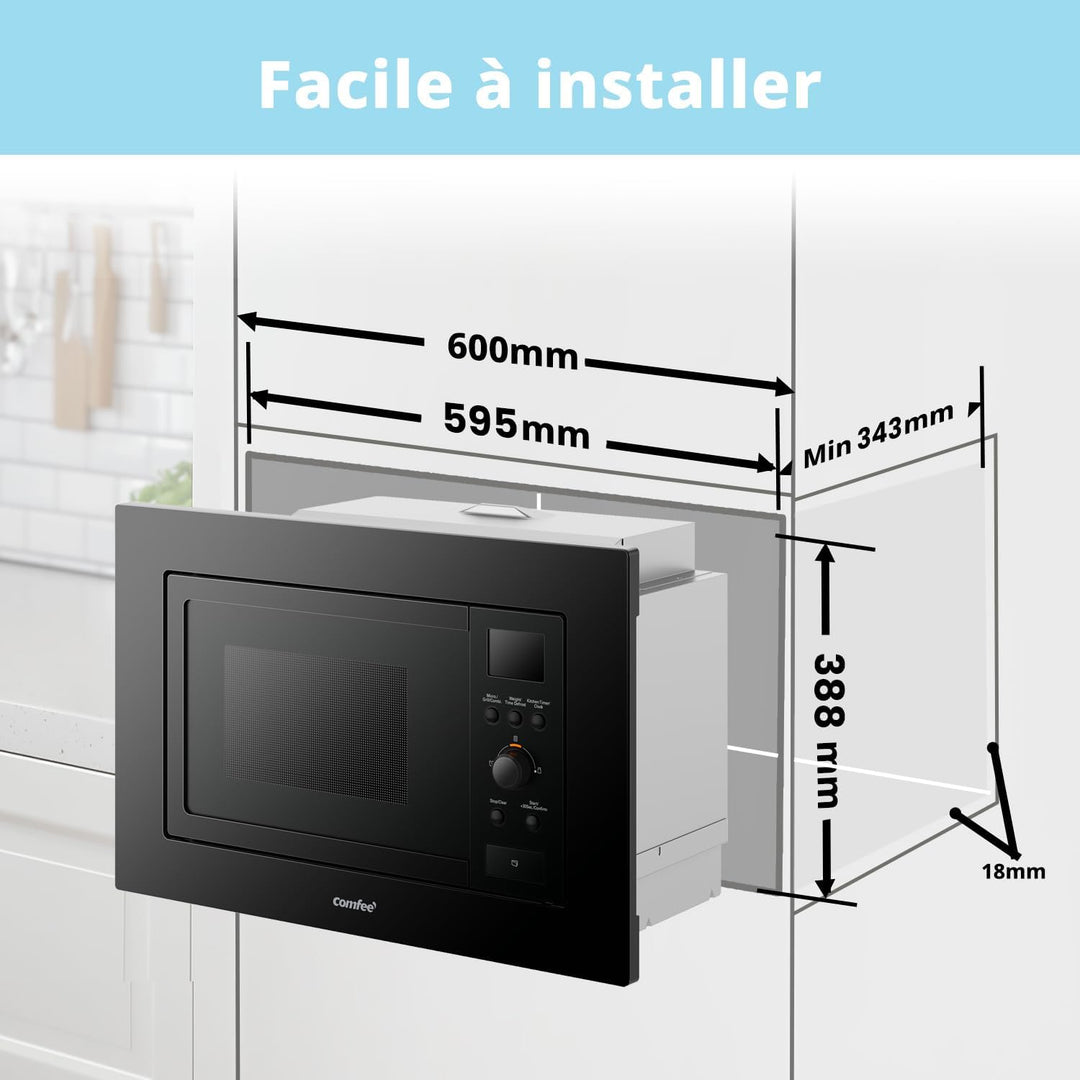 COMFEE' Digitaler Einbau-Mikrowelle, 20 Liter, 800 W, Grill, 5 Leistungsstufen, 8 automatische Menüs