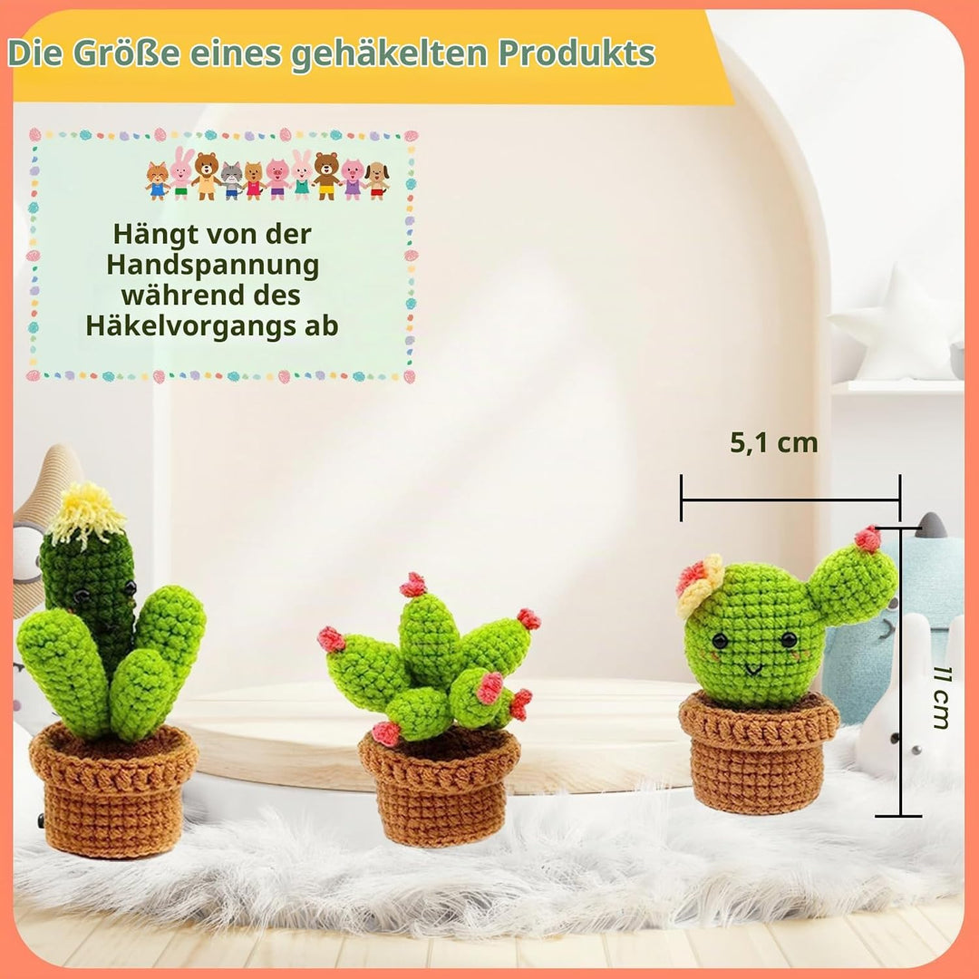 GUXLXAR Häkelset für Anfänger, Häkelnadel Set,3 Cactus Häkeln Für Anfänger Komplett Stricken,Häkel-S