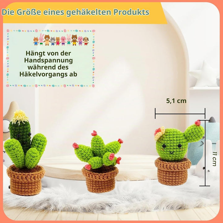 GUXLXAR Häkelset für Anfänger, Häkelnadel Set,3 Cactus Häkeln Für Anfänger Komplett Stricken,Häkel-S