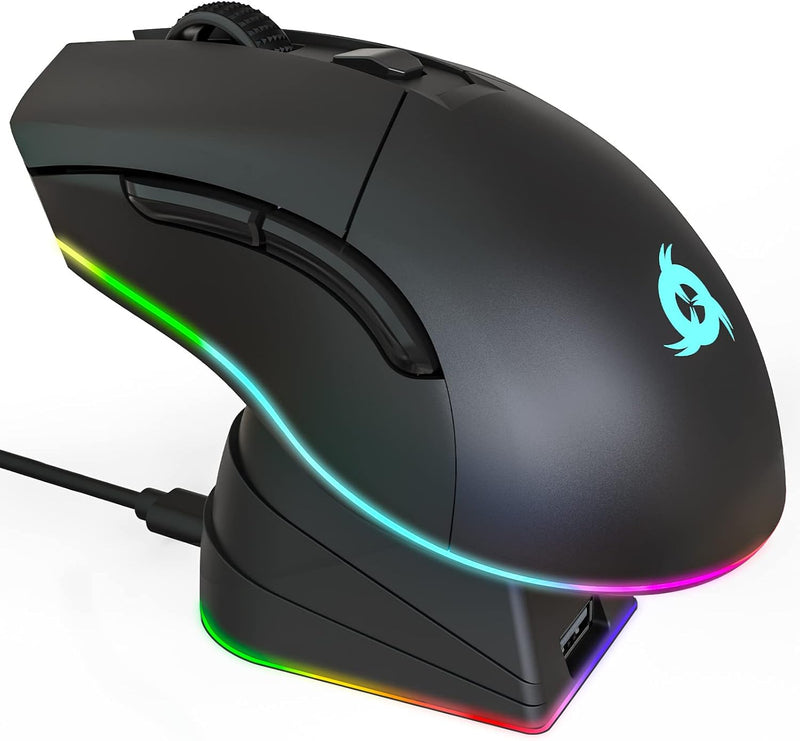 KLIM Blaze Pro Wiederaufladbare kabellose Maus - NEU 2023 - Gaming Maus mit RGB und Ladestation - Ho