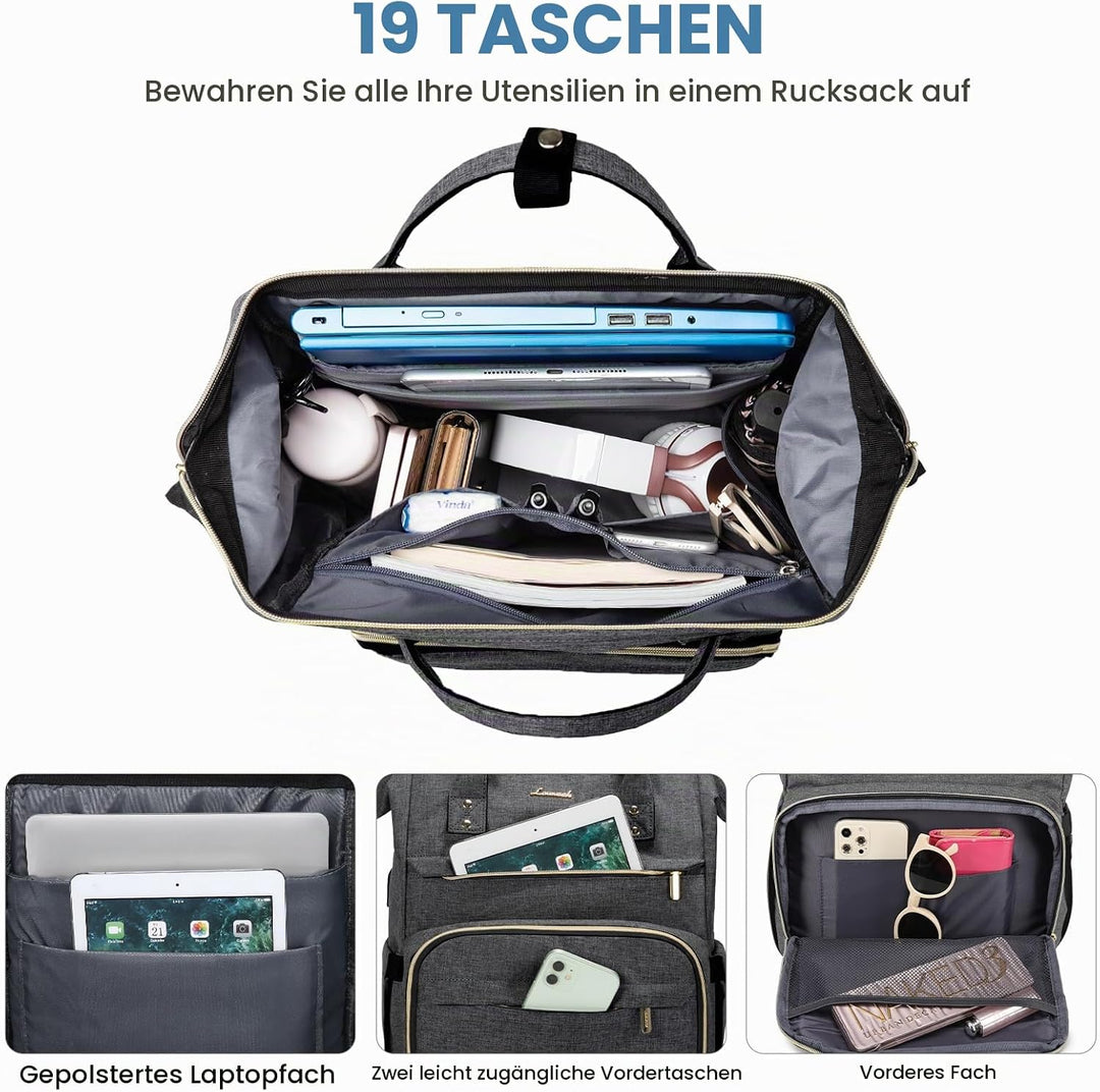 LOVEVOOK Rucksack Damen Schulrucksack, 15,6 Zoll Wasserdicht Laptoprucksack mit USB Ladeanschluss, R