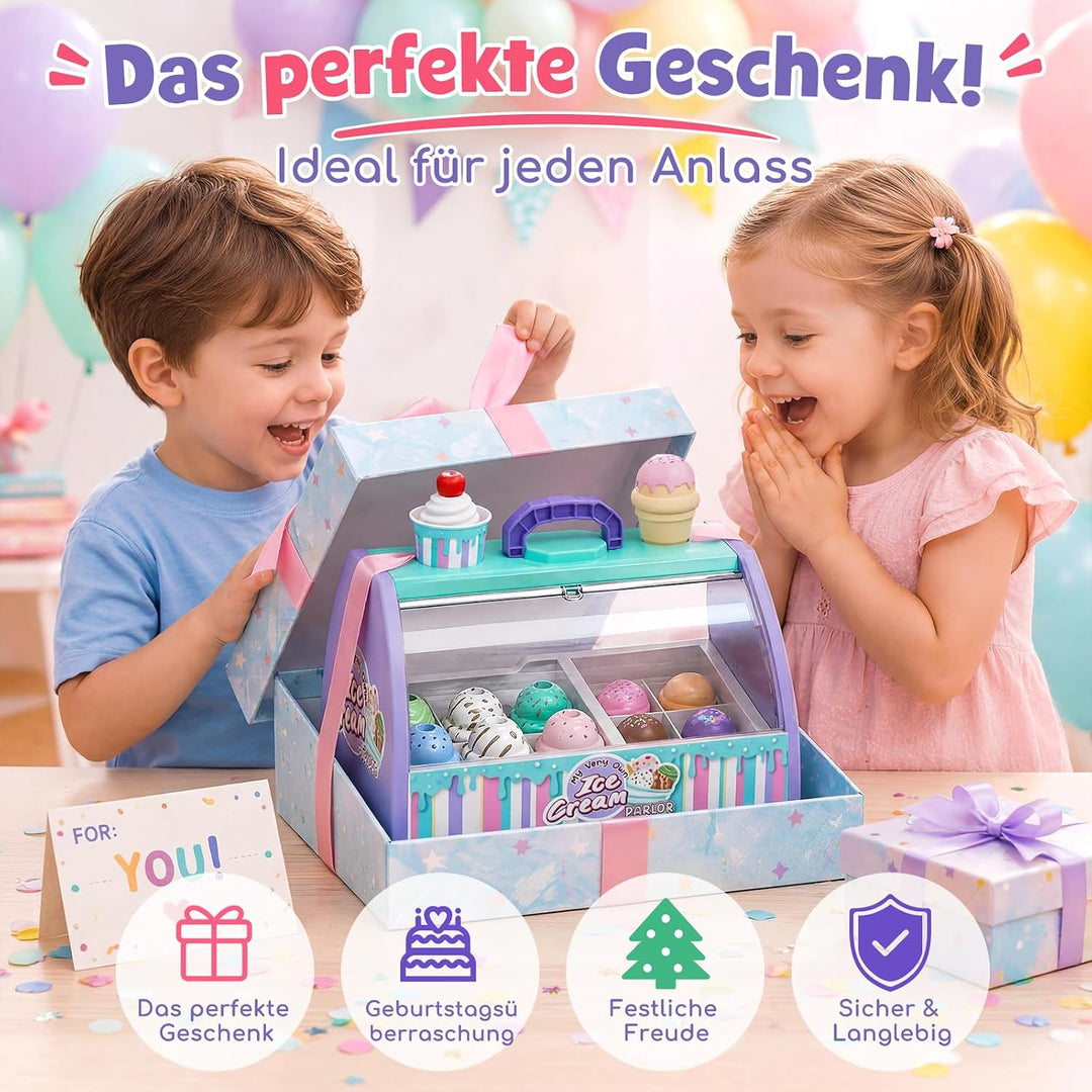 Lehoo Castle Eisdiele Kinder, Kinderküche Zubehör ab 3 Jahre, Eisladen Kinder für Rollenspiele mit E