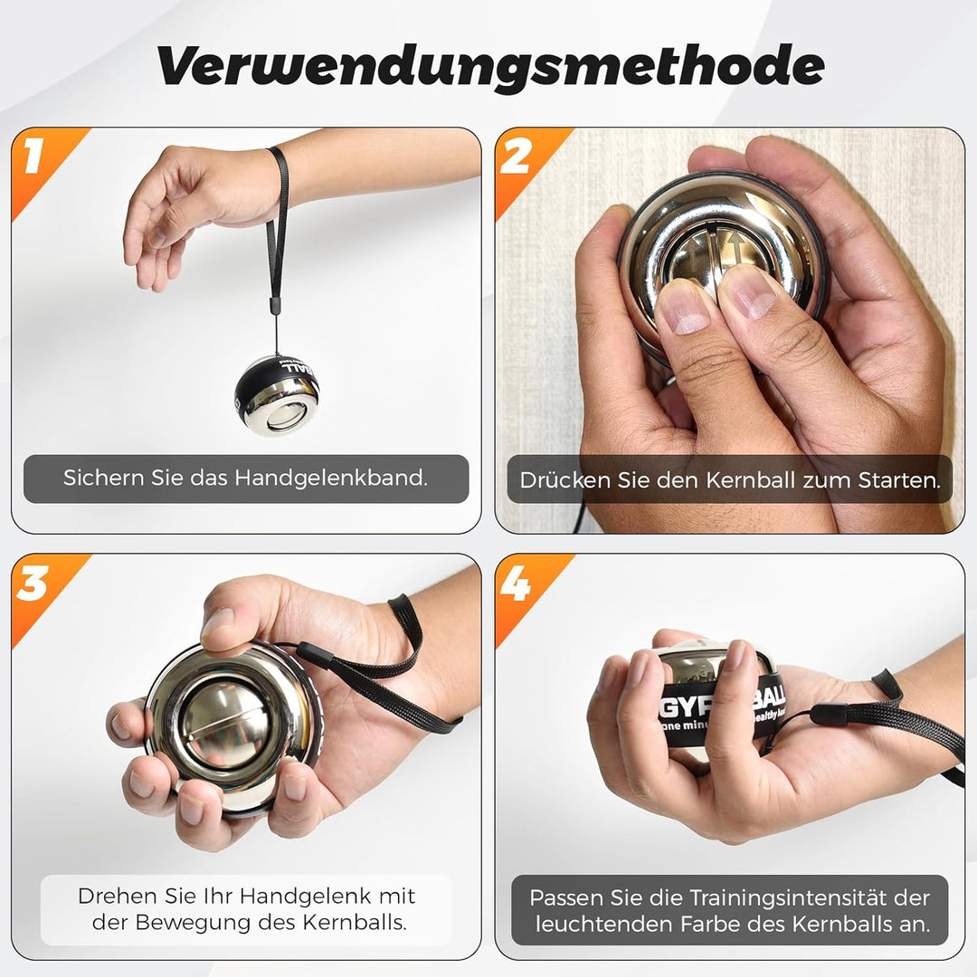 Vollmetal Gyroball, Handgelenktrainer-Ball, Auto-Start, 5-stufiger Widerstands, Gyroskopischer Unter
