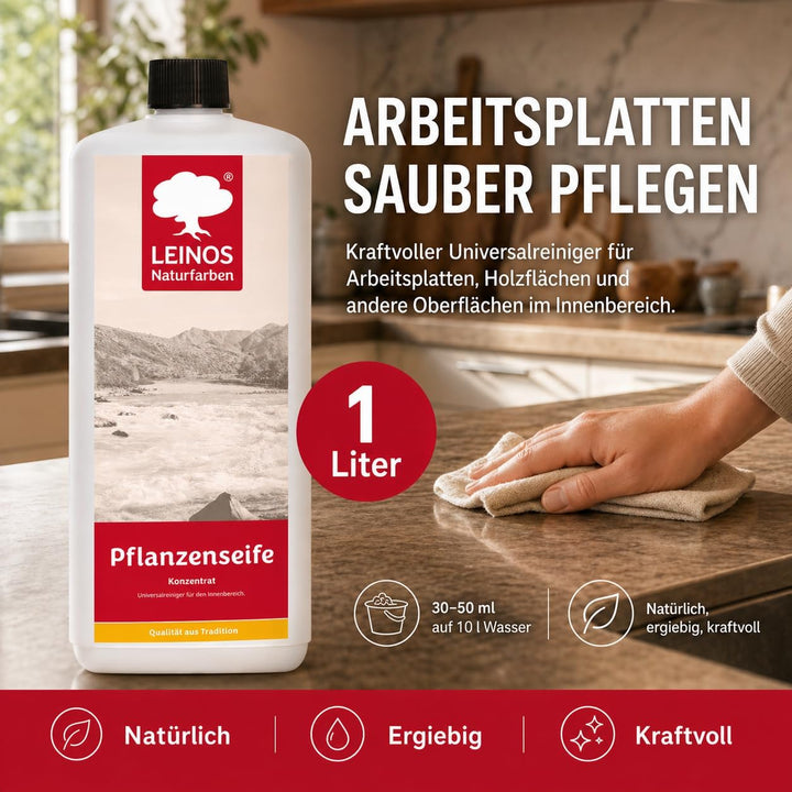 LEINOS Pflanzenseife 1 L– Rückfettender Universalreiniger für geölte, gewachste, lackierte Holzfläch