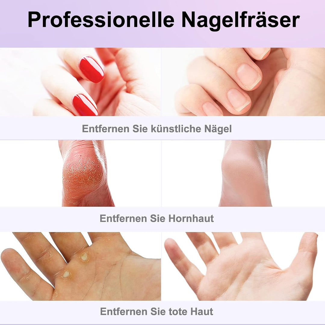 Kabellos Tragbar Elektrische Nagelfräser, 11 in 1 Profi Maniküre und Pediküreset, Elektrische Nagelf