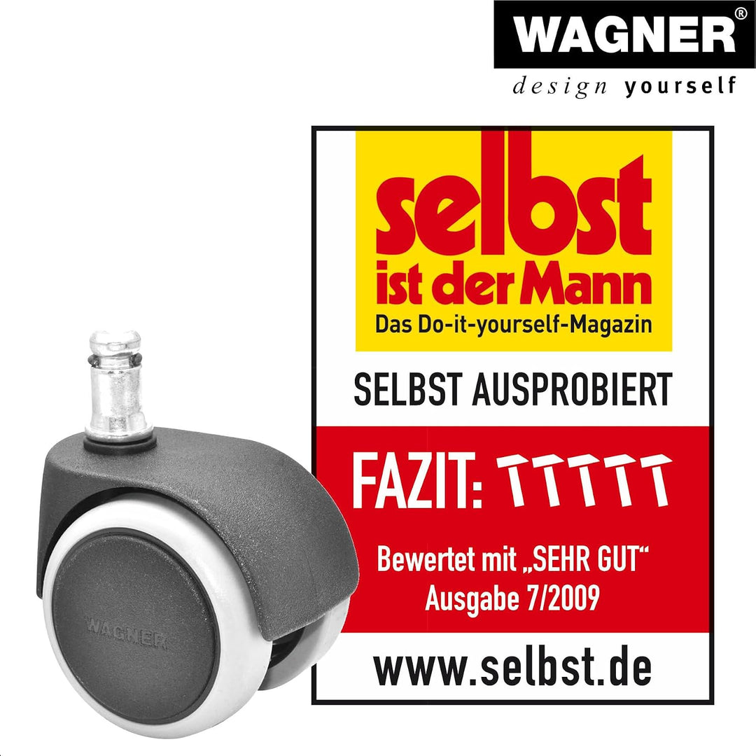 WAGNER Drehstuhlrollen/Bürostuhlrollen 5tlg. Set - SOFT - Durchmesser Ø 50 mm, Bauhöhe 55 mm, Softla