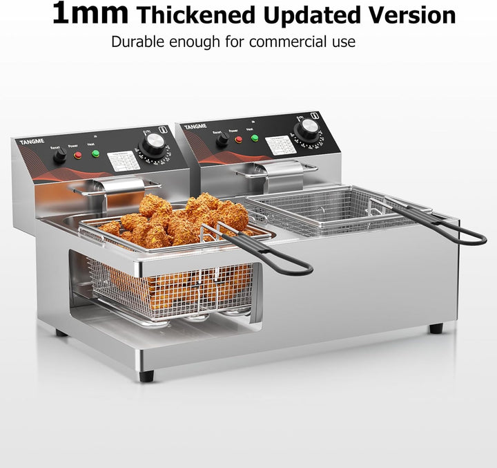 Gewerbliche elektrische Fritteuse, 20L Doppelbecken-Tischfritteuse mit 2 Körben, 5000w Hochleistungs