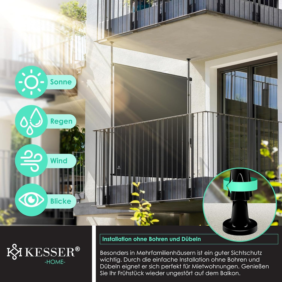 KESSER® Klemmmarkise 200x310 cm, Garten Balkon Sichtschutz wetterfest, Wind- & Sonnenschutz, Senkrec