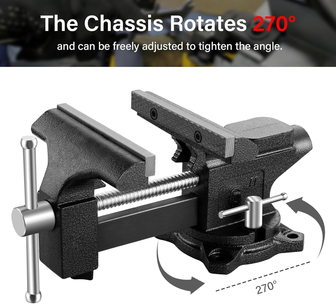 TEENO Schraubstock 6 inch 7.6kg 150 mm Kieferbreite,Maximale Öffnung 115 mm，Tischschraubstock drehba