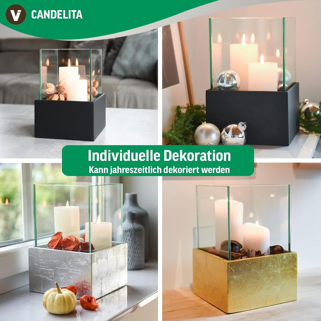 Deko-Windlicht Kerzenhalter viereckig CANDELITA - Silber Hochglanz 20x20x29 20x20x29 Silber Hochglan