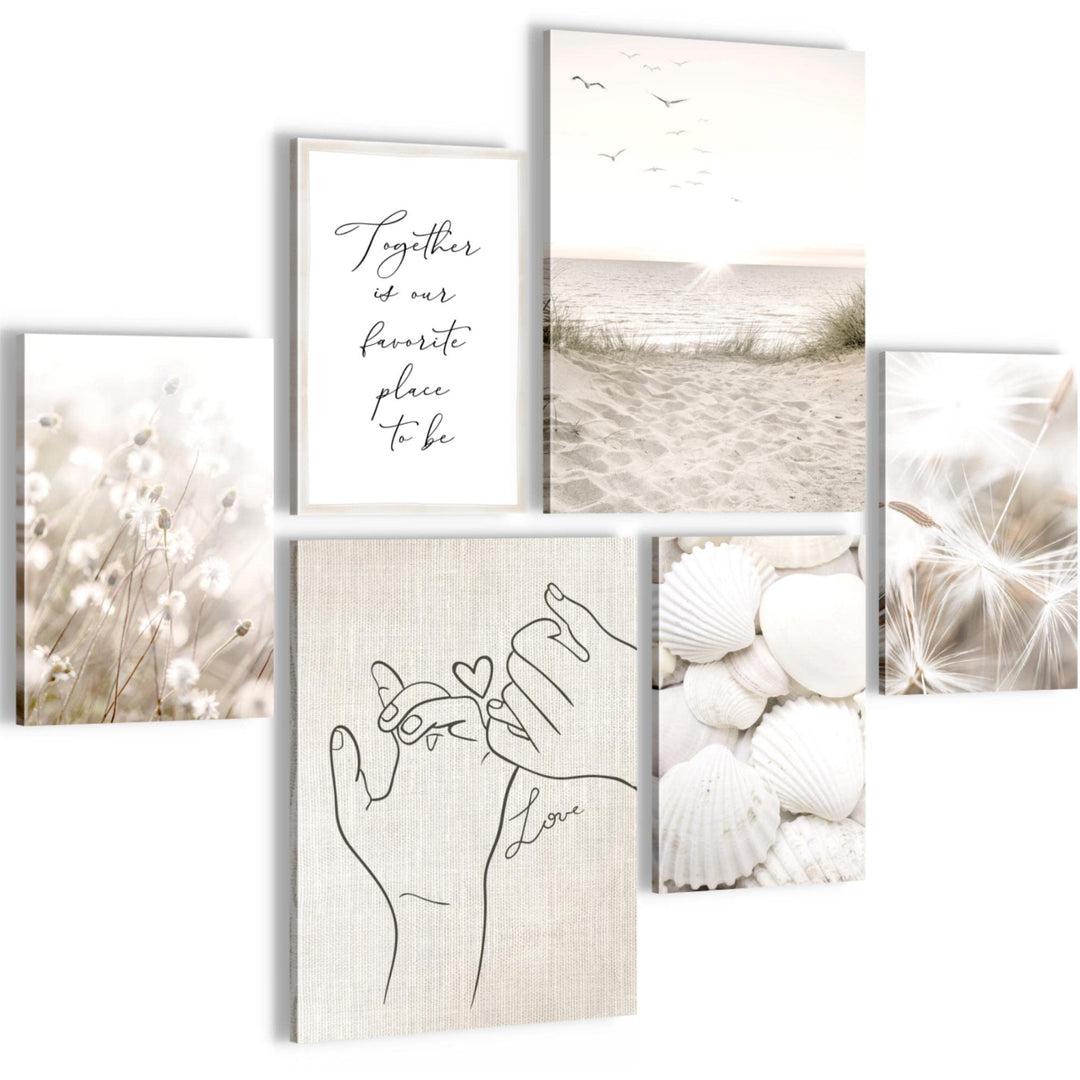 Novart Bilder Set - AUFHÄNGFERTIG - KEIN EXTRA RAHMEN BENÖTIGT - Boho Strand Modern Beige - Wohnzimm