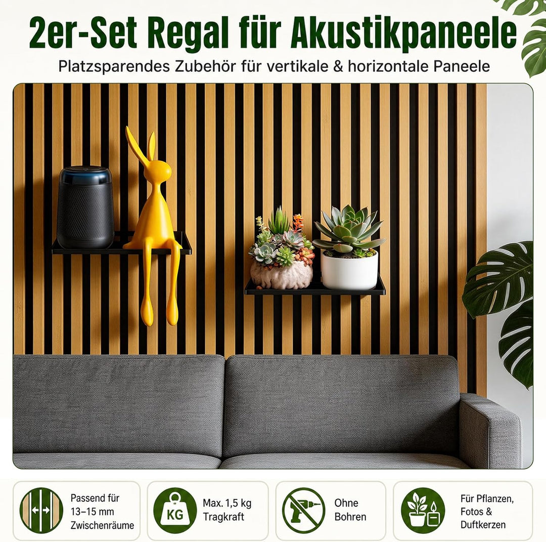 2er Set Regal für Akustikpaneele Ohne Bohren wandpaneele Zubehör | Regal für Vertikale Horizontale P