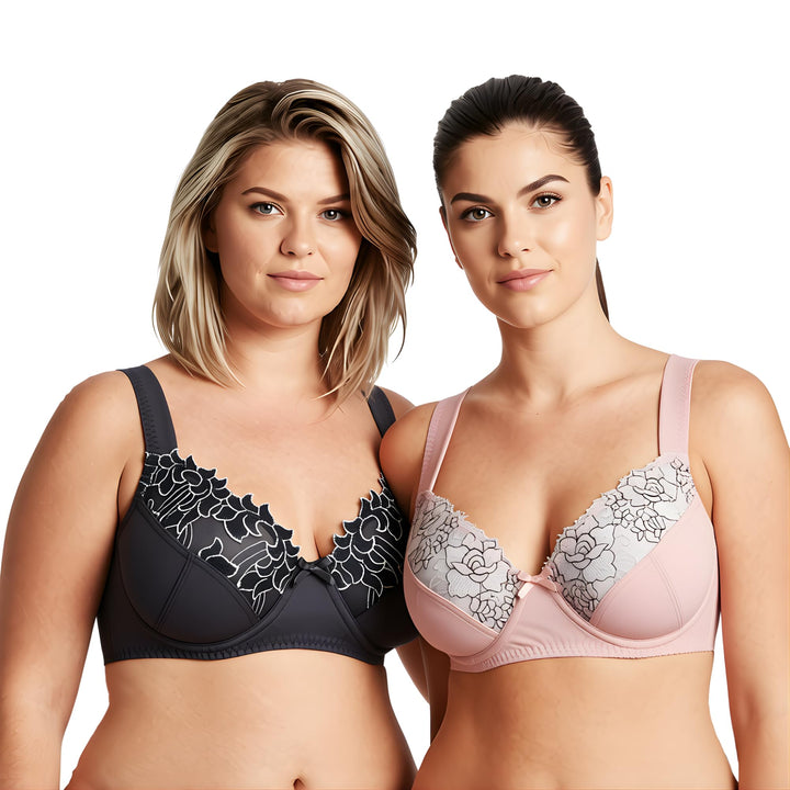 Curve Muse Damen Übergrösse Minimizer Bügel-BH mit Stickspitze - 2er Pack 75E Pink,dark Grey(2 Pack)