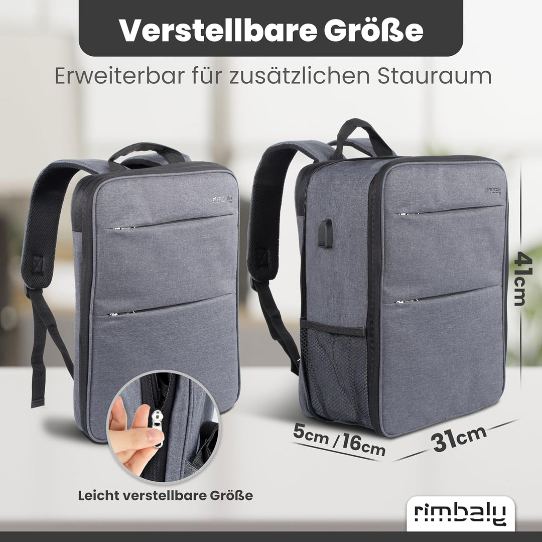 Laptop Rucksack - wasserabweisend & Stossfest - USB-Anschluss, erweiterbar, Anthrazit - Ideal für Bu