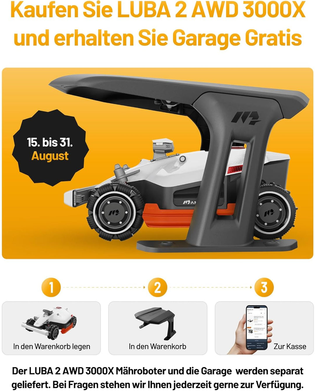 MAMMOTION LUBA 2 AWD 3000X Mähroboter ohne Begrenzungskabel, bis zu 3000 m², UltraSense AI Vision iN
