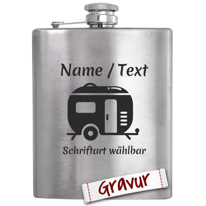 Camping Geschenk Flachmann mit Gravur/Spruch personalisiert, Outdoor Camper Geschenke für Männer/Pap