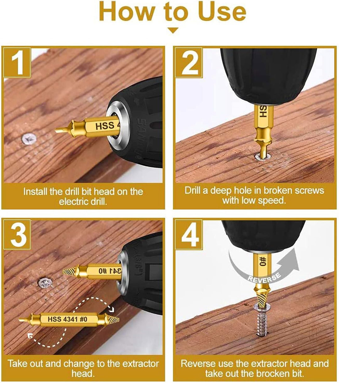 HSS 4341 Schraubenausdreher Set, 5-teilig, M3-M18, Beschädigte Schrauben Entferner, Linksdreher mit