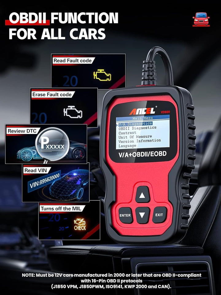 ANCEL VD500Pro OBD2 Diagnosegerät Auto, Kabelgebunden, Fehlercode Auslesegerät für VW/Audi/Skoda/Sea