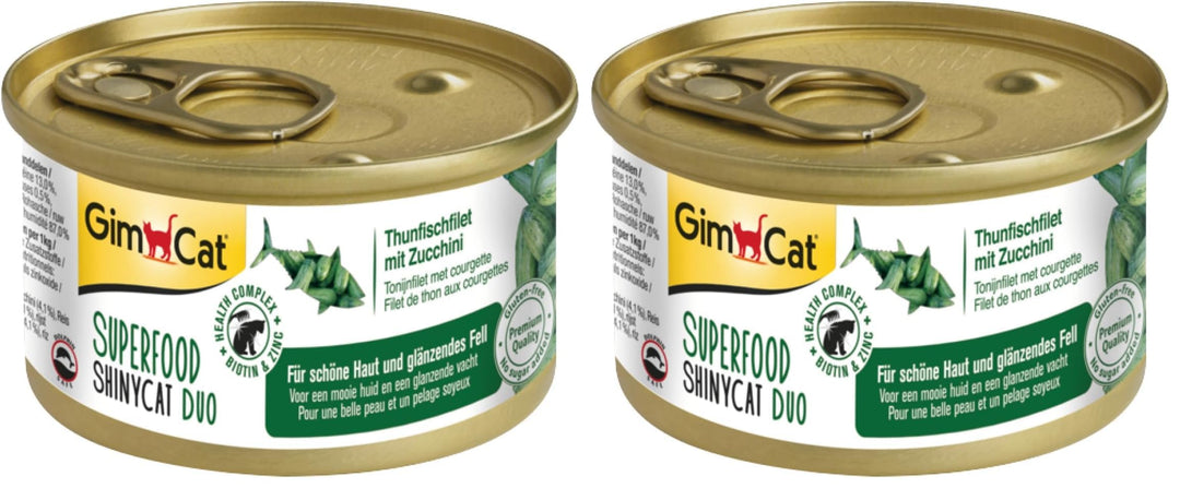 GimCat Superfood ShinyCat Duo Thunfisch mit Zucchini - Katzenfutter mit saftigem Filet ohne Zuckerzu