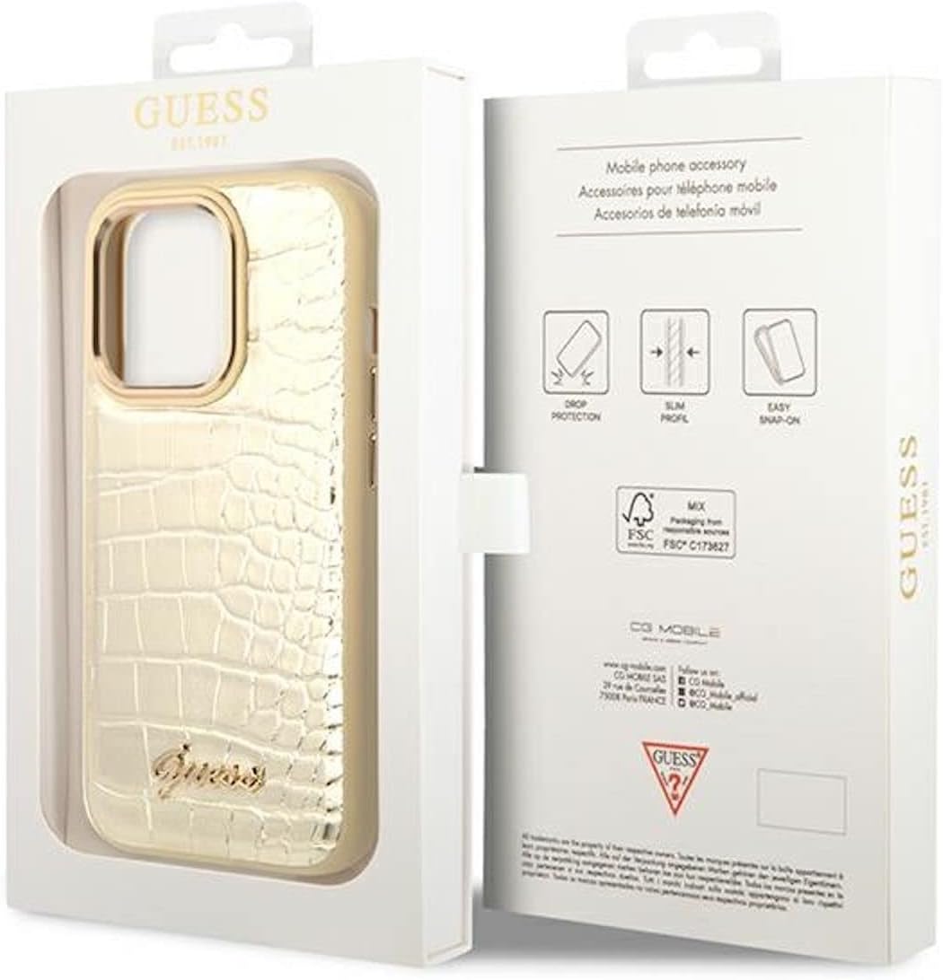 Guess GUHCP14LHGCRHS hülle für iPhone 14 Pro 6, 1" Silber/Silver hardcase Croco Collection, schwarz,