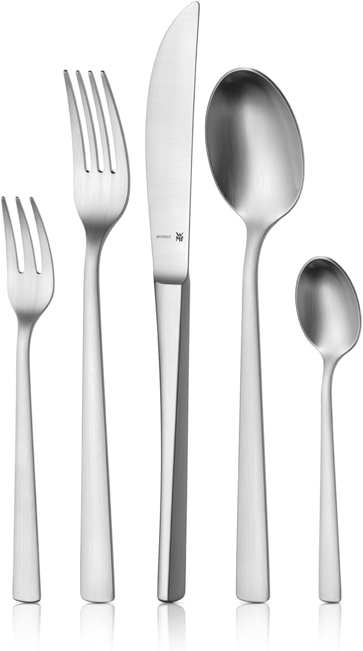 WMF Corvo Besteck Set 12 Personen, 66 teilig, 60 Teile mit Servierbesteck, Hohlheftmesser, Cromargan