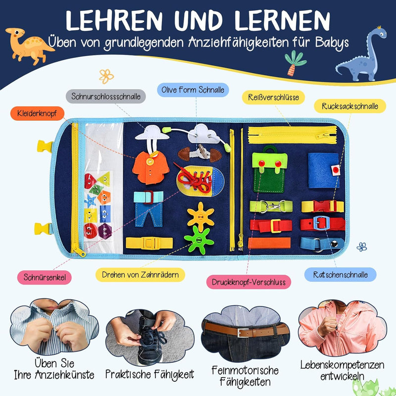 BuzzoXerex Busy Board Deutsch, 8 Seiten in 1 Busy Book, Filz Quiet Book Kleinkinder ab 1 Jahre mit S