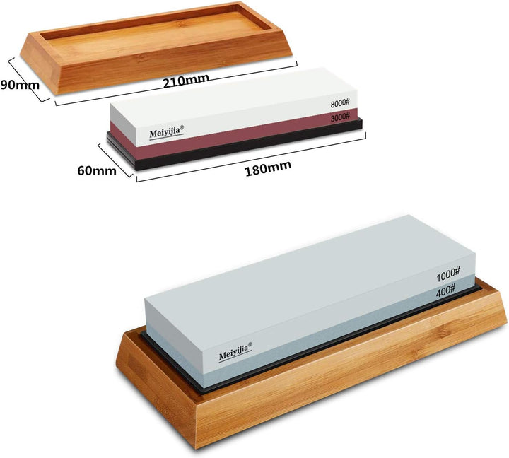 Schleifstein Set, 2-IN-1 Abziehstein Schleifstein für Messer, Körnung 3000/8000 + Körnung 400/1000 m