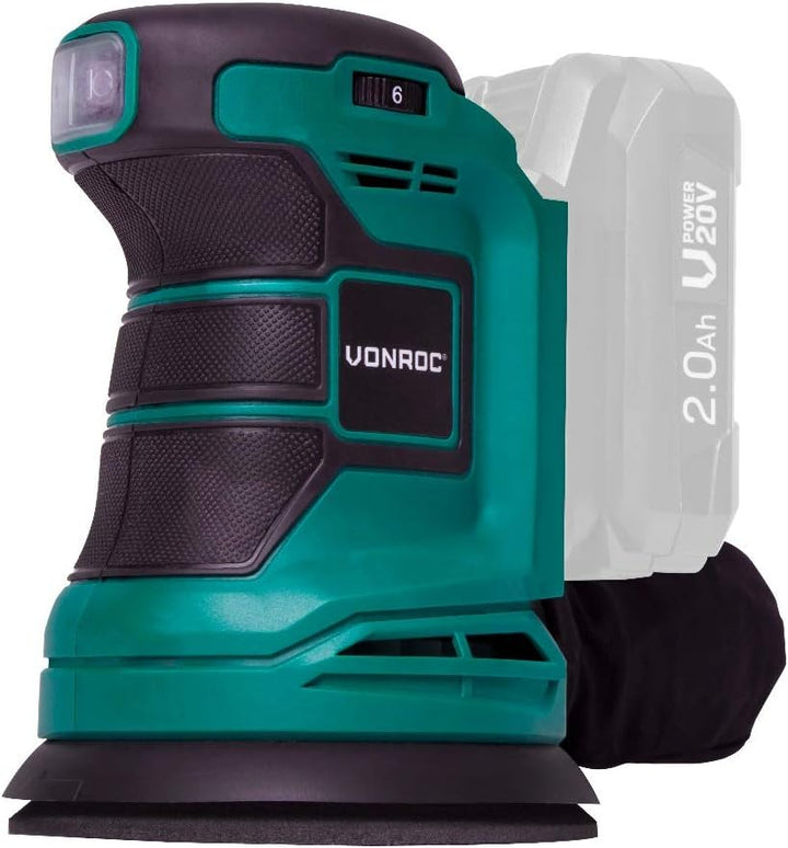 VONROC Exzenterschleifer – VPower 20V (Exkl. Akku & Charger) – Ø125mm -– Staubb. & 12x Schleifpapier
