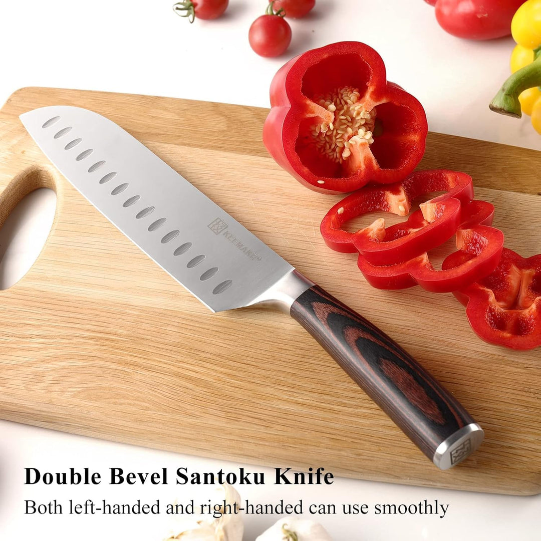 KEEMAKE Messerset, Santoku Messer 2 tlg, Küchenmesser Set aus deutschem Edelstahl mit Pakkawood Grif
