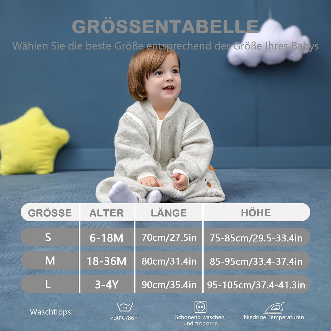 Schläfsack Baby Langarm Winter kinderSchlafsack 2.0Tog,Hund Muster Baby Schlafsack mit Füssen Baumwo
