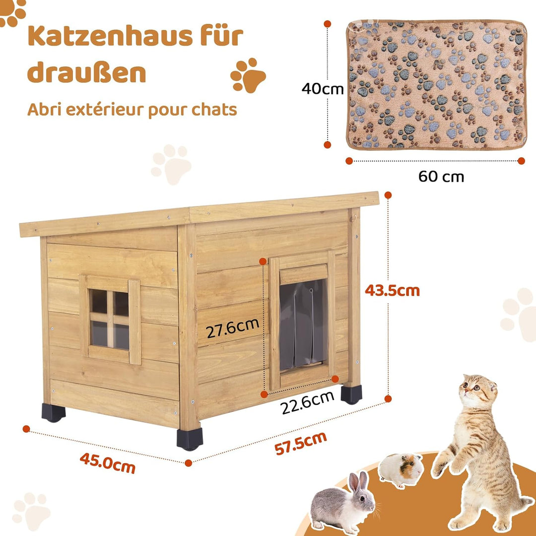 Holz-Katzenhaus für den Aussenbereich mit wasserdichtem Asphaltdach, geeignet für Welpen und kleine