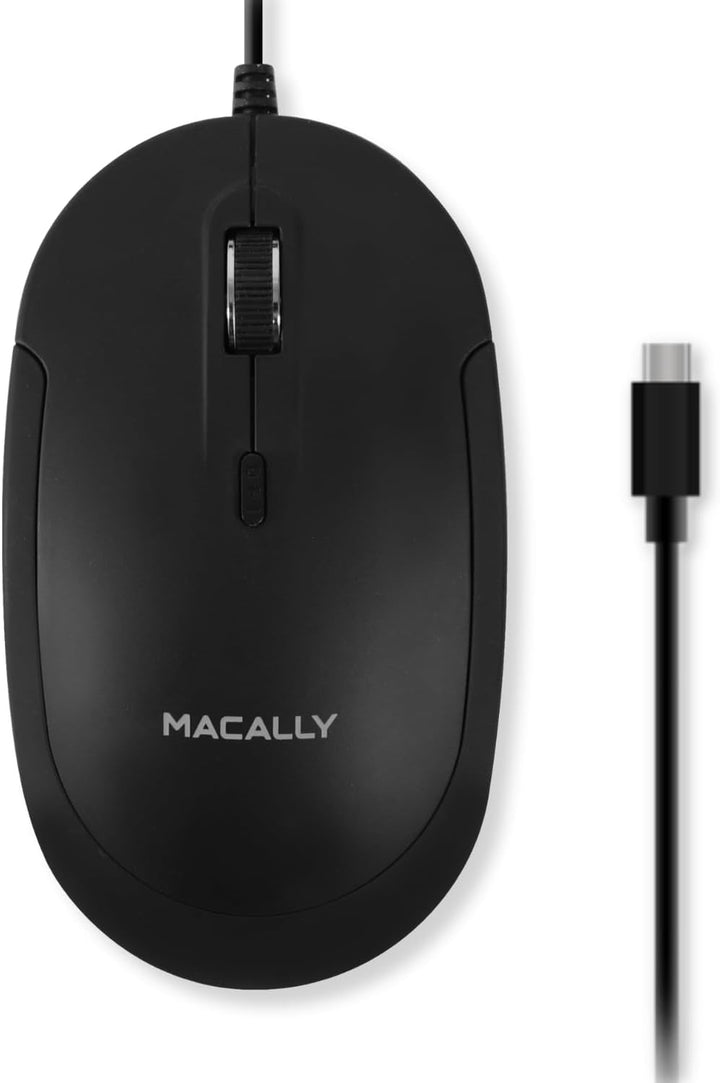 Macally Kabelgebundene USB-C-Maus für Mac und PC, schlank, leise und zuverlässig, 3 Tasten, Scrollra