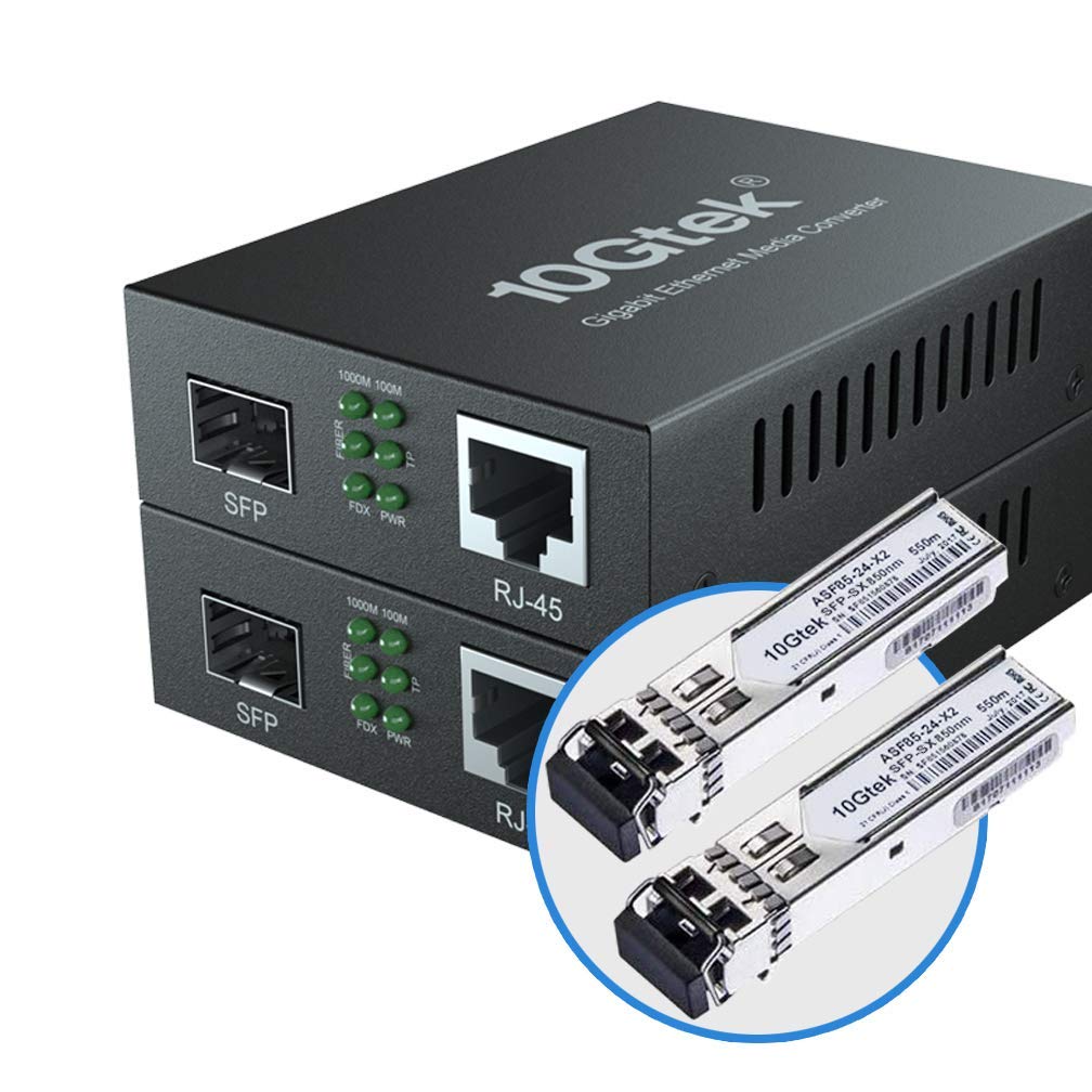 10Gtek® [2 Stück] Gigabit Ethernet Medienkonverter, SFP Slot mit SFP SX Modul, Multi-Mode Dual LC Fa