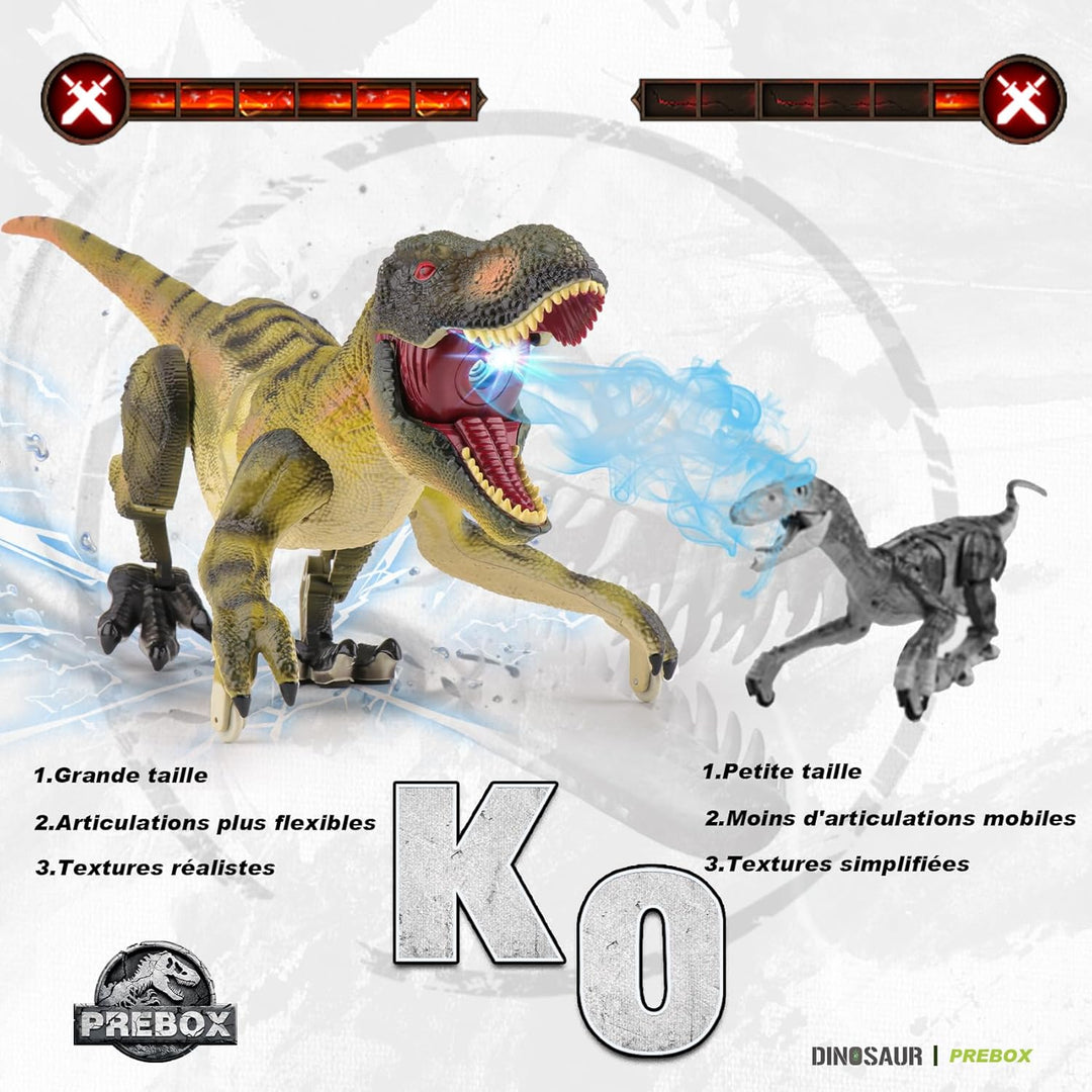 PREBOX Ferngesteuerter Dinosaurier Spielzeug für Jungen, RC Dino Roboter mit Brüllen, Sprühfunktion,