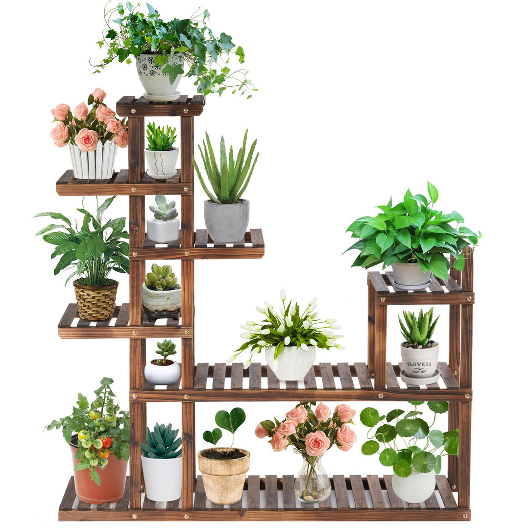 Homasis Pflanzenständer mit 7 Ebenen aus Tannenholz für Pflanzen, Ornamente, Pflanzenständer, vertik